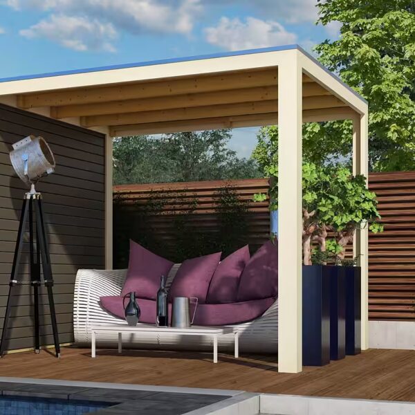 Extension roof WxL: 200x276 cm, suitable for sauna cabins "Ruben" and "Hagen", ivory white lacquered