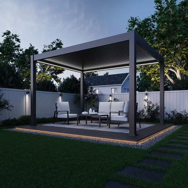 Pergola Deluxe Plus Electric Pavilion Patio Cover Aluminum LED 3x4