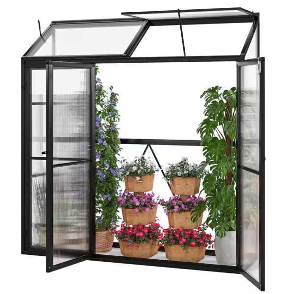 Lean-to greenhouse WxDxH: 180 x 52 x 190 cm, walk-in greenhouse, tomato greenhouse, with 3 doors