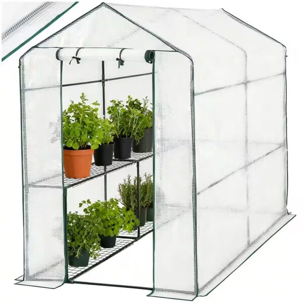 Greenhouse, foil greenhouse with a square base Set, 143 x 143 x 195 cm, 3.6 m³, with 16 shelves