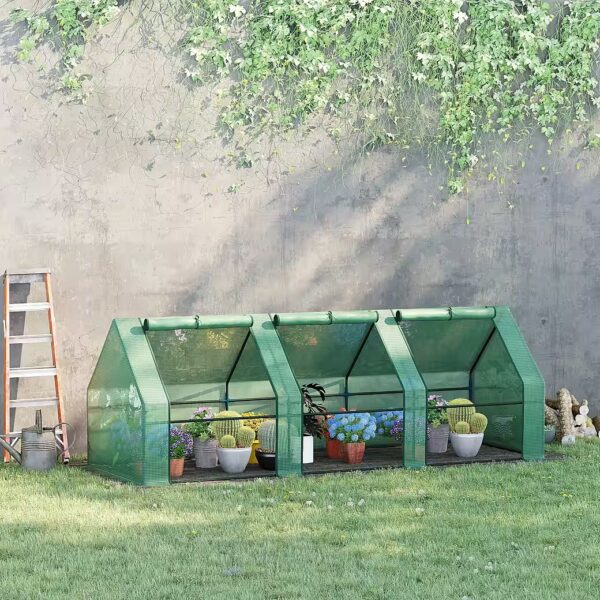 Foil greenhouse with 3 roll-up windows, weatherproof