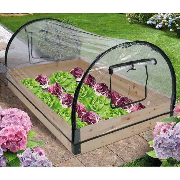 Greenhouse, cold frame, greenhouse with wooden frame, PVC and wood, 120x80x50cm