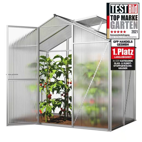 Eco 2 Greenhouse 6 mm wall thickness, stable aluminum frame, polycarbonate panels