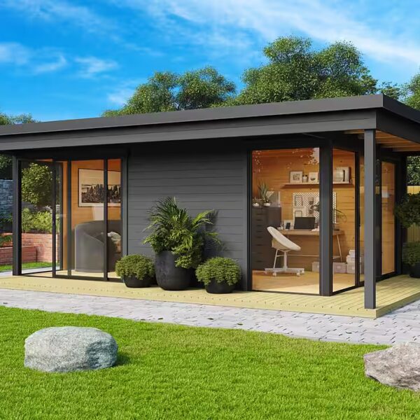 Domeo 3 Loggia garden shed, carbon grey WxL: 608.4x418.9 cm, (Set), with roof, flexible position of the partition wall