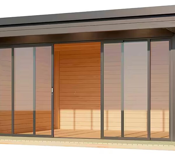 Garden shed DOMEO 4 LOGGIA CARBON GREY/ANTHRACITE - NEW WxD: 597.6x421.5 cm, (set), foundation dimensions 800+4180+800 x 800+3219, carbon gray