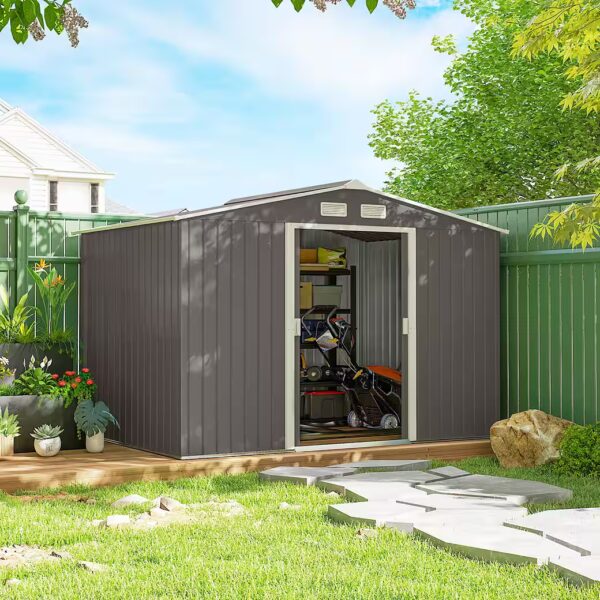 Garden shed, bicycle shed, shed with foundation WxL: 277x195 cm, (Garden shed, 1 pc., Tool shed), for garden, Grey
