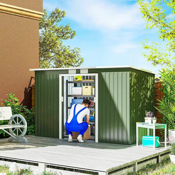 Garden shed with sliding door, window, steel WxL: 280x130 cm, (shed, 1 pc., garden shed), for garden, light green