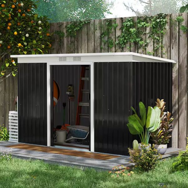 Garden shed with sliding door, window, steel Dimensions (WxL): 280x130 cm, (shed, 1 pc., garden shed), for garden, dark green