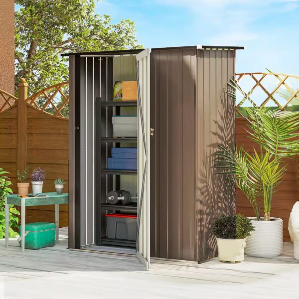 Garden shed/tool ​​shed with door, outdoor, made of steel WxL: 142x84 cm, (wooden shed, 1 pc., garden shed), for garden, dark grey