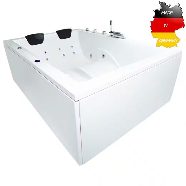 Whirlpool bathtub BASIC Indoor Whirlpool Bathtub XXL Wave 180 x 130 cm for 2 people (Complete set), with 16 massage jets, waterfall, LED