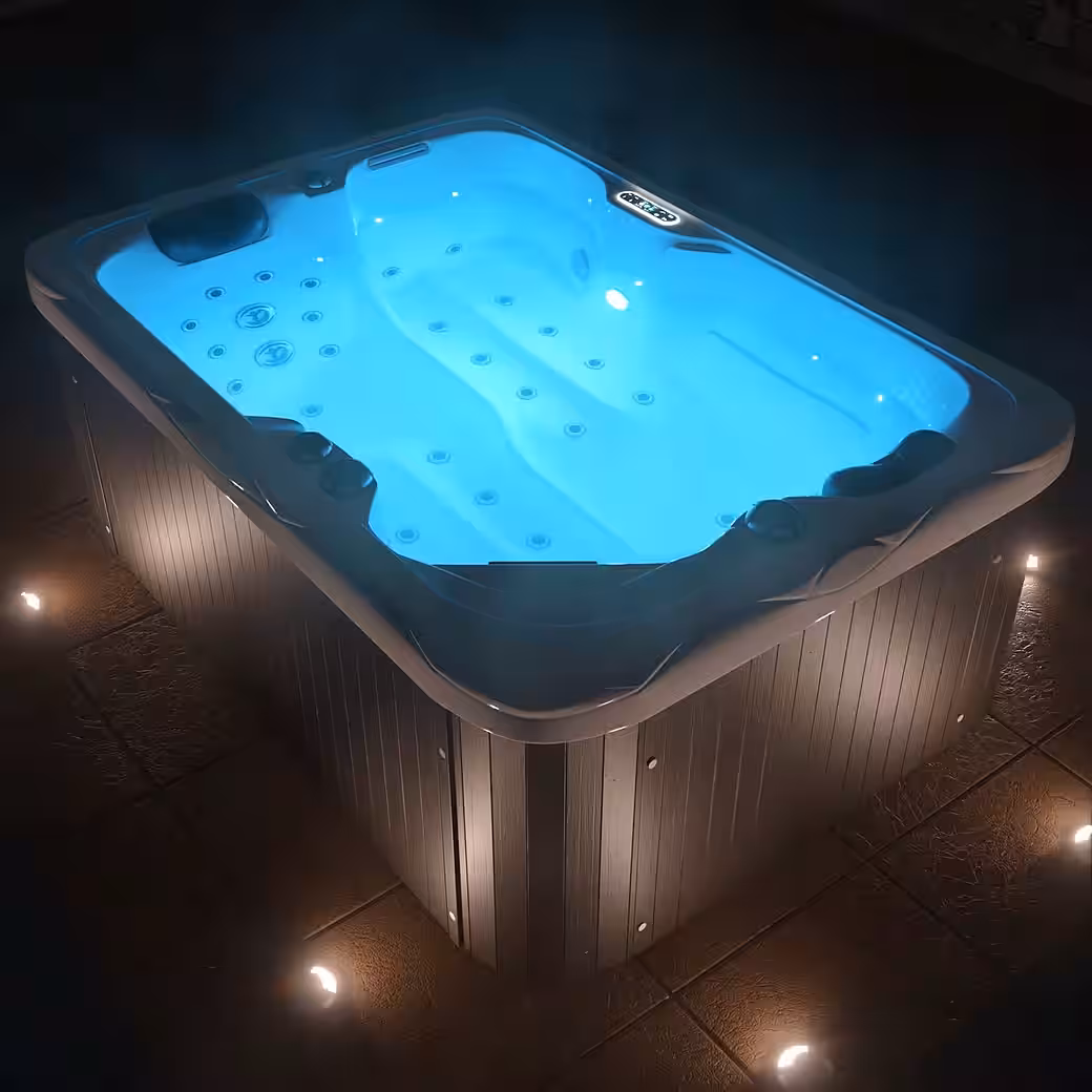 Whirlpool outdoor whirlpool LEVANZO white (2.2kW pump, 3kW heater, 41 massage jets and 16 light sources), LED, sanitary acrylic, brand control unit