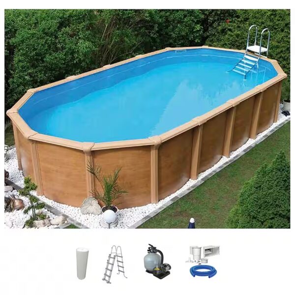 Oval pool Wood Design incl. safety ladder & accessories (Set, 5-piece), 5-piece, height: 132 cm, sand-colored inner foil