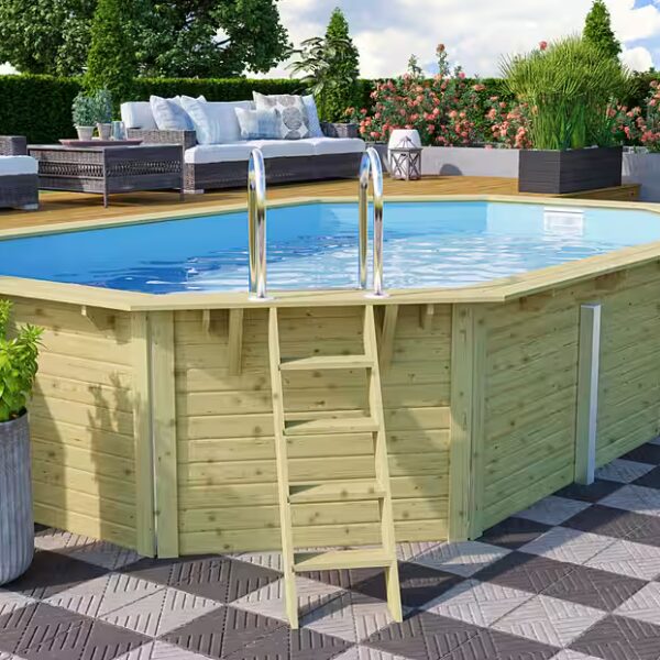 Octagonal pool, solid wood pool, pressure-treated swimming pool, garden pool Solid wood, weather-resistant, weatherproof