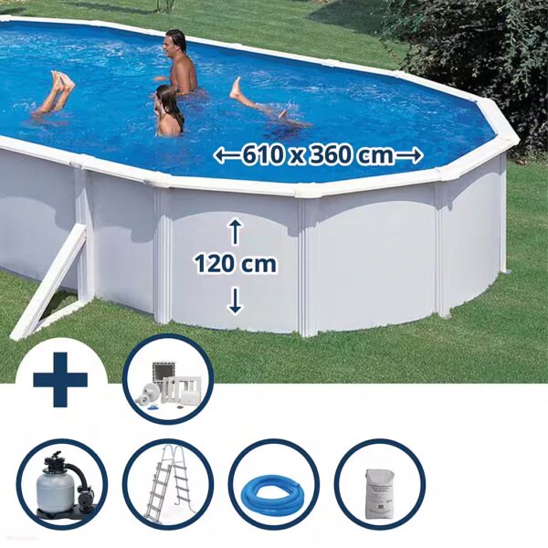 Oval steel wall pool set (6-piece) high oval Classic 610 (Complete set), galvanized steel wall