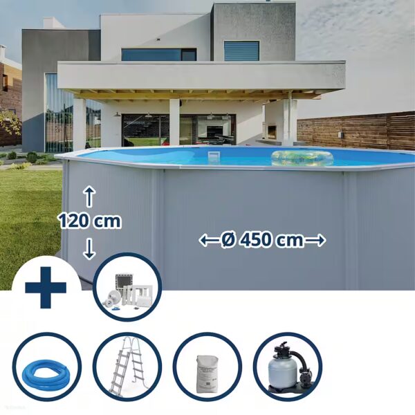 Round steel wall pool set (5-piece) high round Classic 450 (Complete set), galvanized steel wall