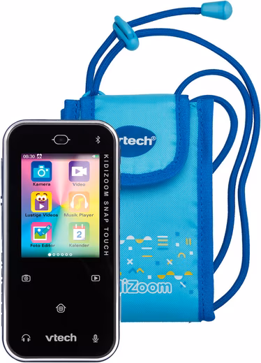 KidiZoom Snap Touch, blue children's camera in a cool smartphone format; including carrying case