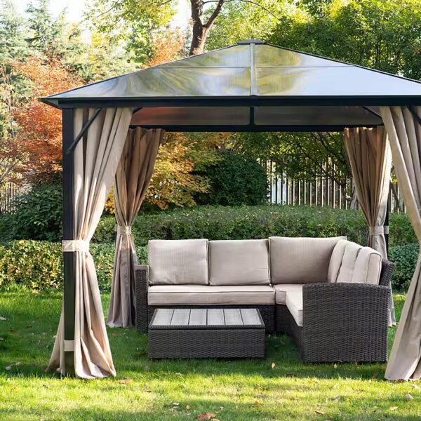Aruba Pavilion 2.0 with 4 side panels, aluminum frame, polycarbonate multiwall sheet roof