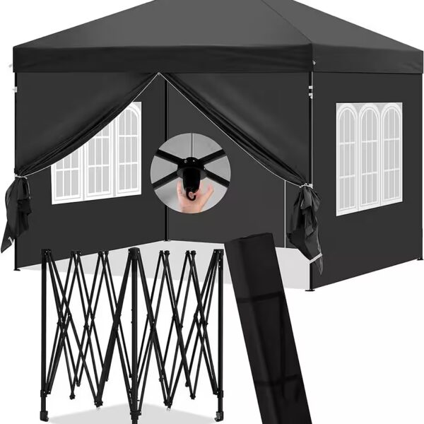 Pavilion with 4 side panels, 3x3 m, with side walls, height adjustable, UV protection, waterproof