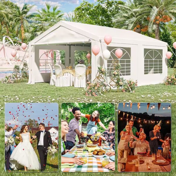 Party tent made of galvanized steel tubes, with removable side walls, 3x6/4x6 m