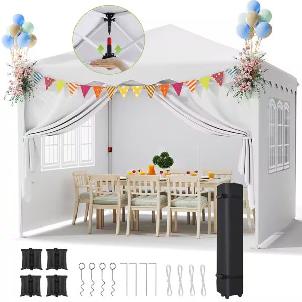 Folding pavilion, pop up pavilion 3x3M with 4 side panels, (One Push Folding Pavilion Waterproof Stable), 420D Oxford Garden Tent with 4 side panels, Garden Pavilion
