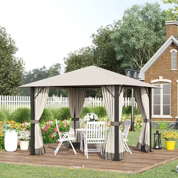 Pavilion with ventilation holes, side panels with 4 side panels, (garden tent, garden pavilion), for garden, balcony, khaki