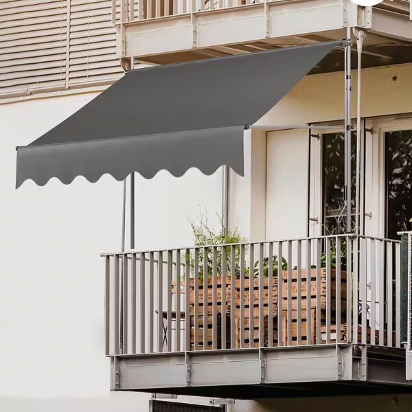Clamp-on awning, balcony awning, sunshade with hand crank (Waterproof, UV-resistant, height-adjustable) Water-repellent patio cover