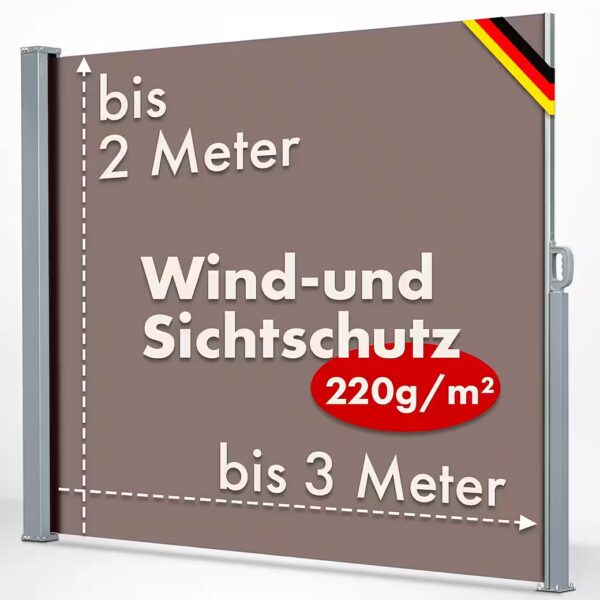 Side awning for balcony and terrace, wind and privacy protection Available in 3 sizes and 4 colors
