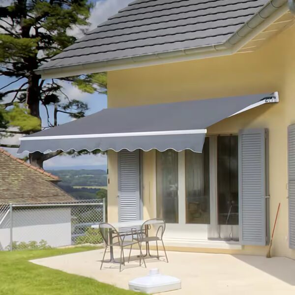 Awning, patio awning, 4m, sun protection (Retractable awning, 1 pc., clamp awning) for garden, balcony, grey