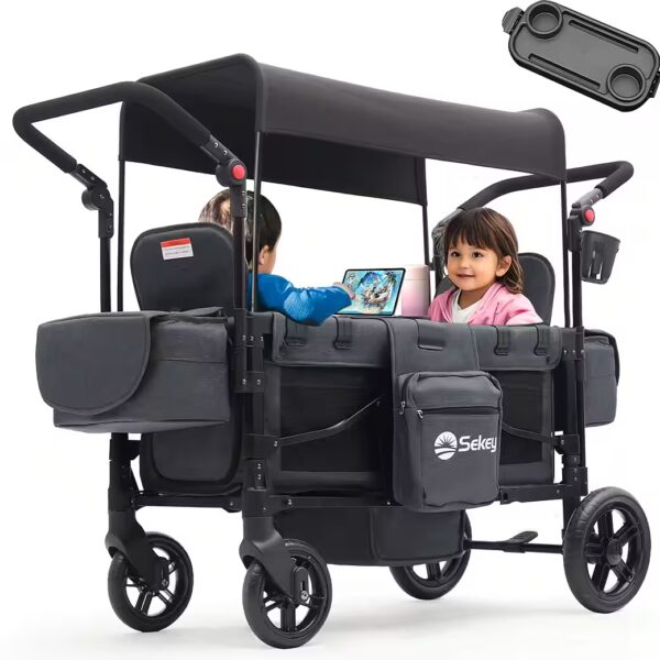 Children's wagon with seat, foldable wagon/stroller for 2 children