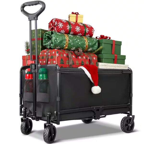 Folding handcart, compact garden cart (with rain cover and drink holder), load capacity up to 120 kg, 120 L, black