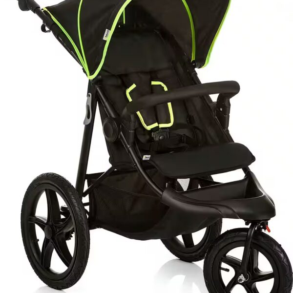 Runner three-wheeled stroller, black/neon yellow with swivel and lockable front wheel