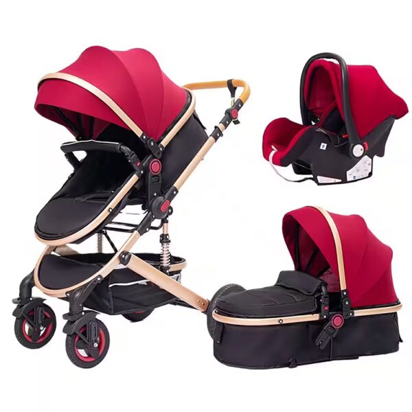 Combination stroller, baby buggy, infant car seat, carrycot, 5-point safety harness, cup holder