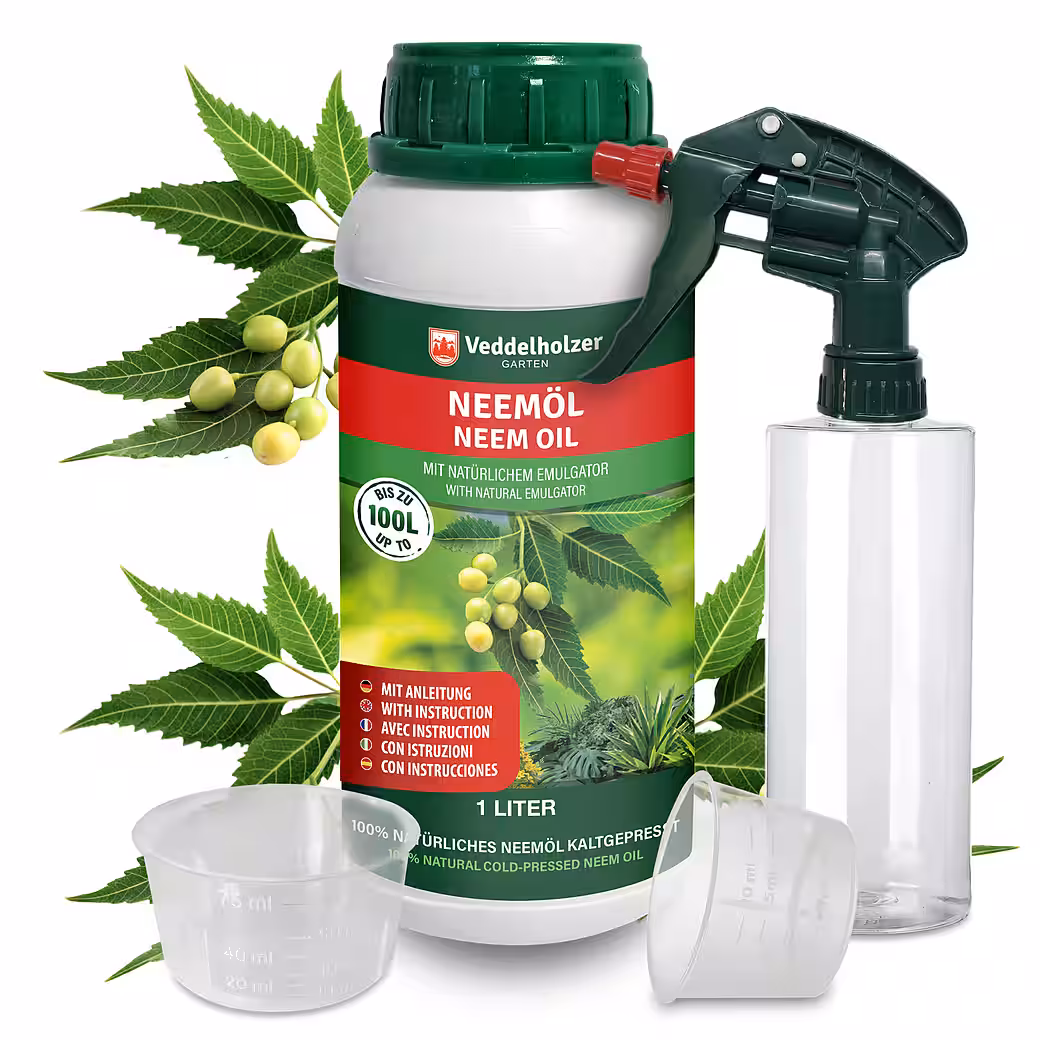 Plant strengthener 1000 ml premium cold-pressed 100% natural neem oil complete set with natural emulsifier + 500 ml spray bottle & 2 measuring cups, natural plant care, for indoor & outdoor use