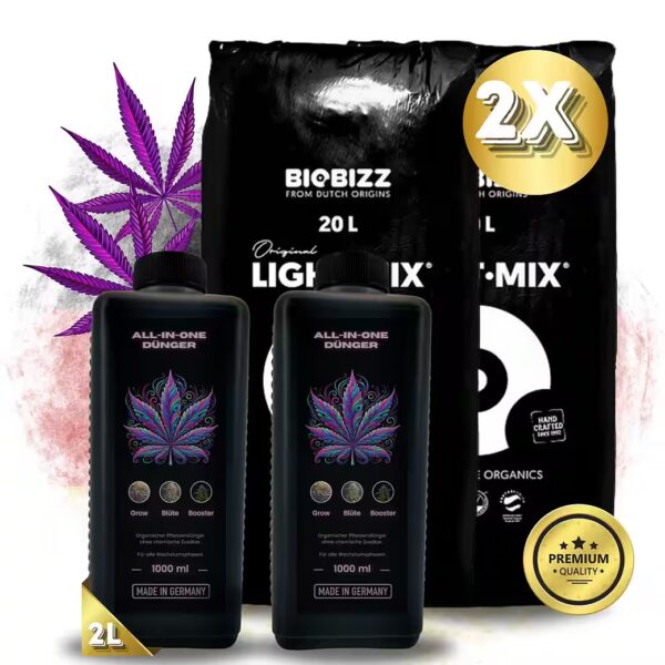 2x Biobizz Light Mix Grow Soil + Fertilizer Set Cannabis for Grow Box Kit with liquid fertilizer