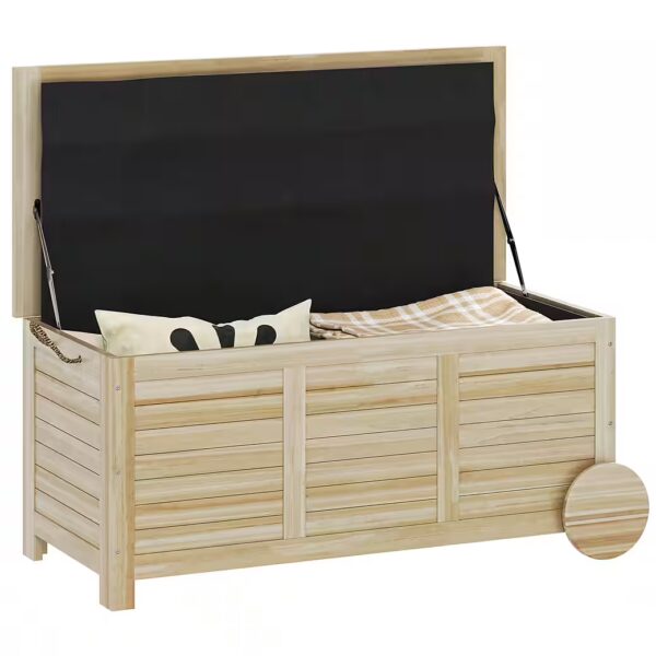 Garden storage box with wheels, weatherproof, UV-resistant (Waterproof cushion box, 1 pc., 185 L storage box), made of wood, for outdoor use, garden, balcony, natural wood