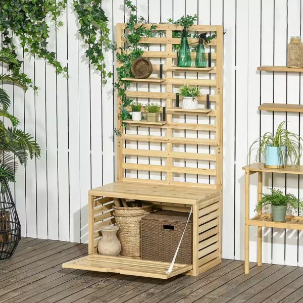 Garden storage box, garden chest, cushion box with trellis, 4 hanging shelves (Storage box, 1 pc., storage box), with trellis