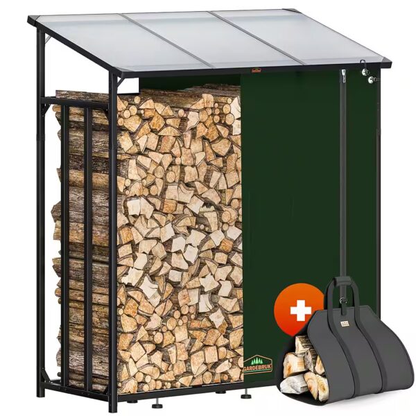 Firewood rack Exterior steel XXL black with roof cover, wood shelter, wood storage