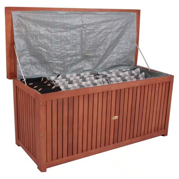 Storage box made of acacia wood, WASHINGTON - 133 x 58 cm (Pack., 1 pc., 1), Cushion box with foil inner pocket for standard garden chair cushions