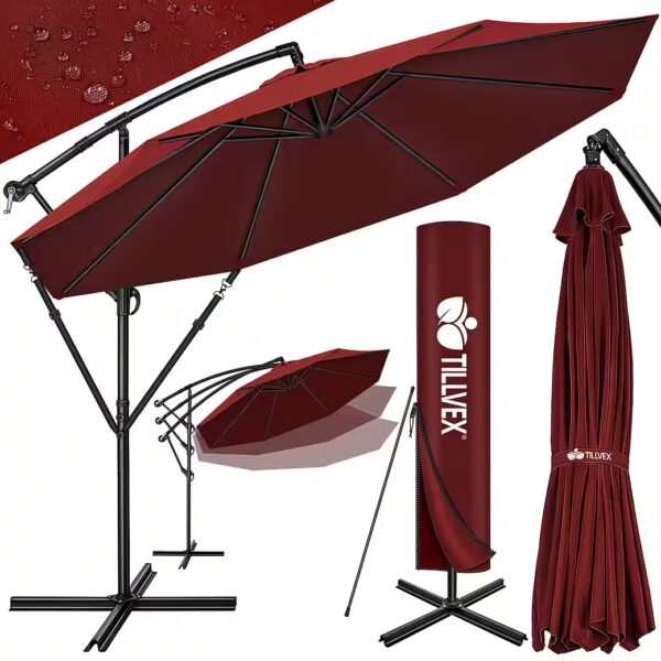 300 cm crank-operated cantilever parasol with stand, cover & wind protection