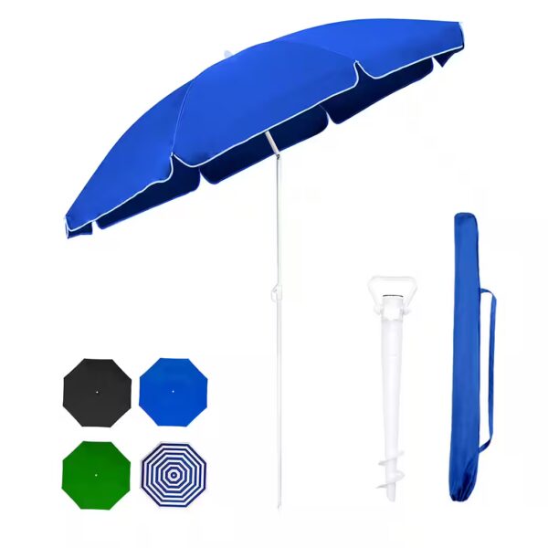Parasol Ø 160 cm Round Beach Umbrella Balcony Umbrella with Carrying Bag and Ground Sleeve