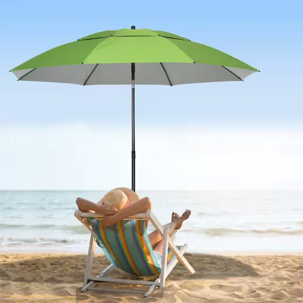 Parasol with ventilation openings, including protective cover, green