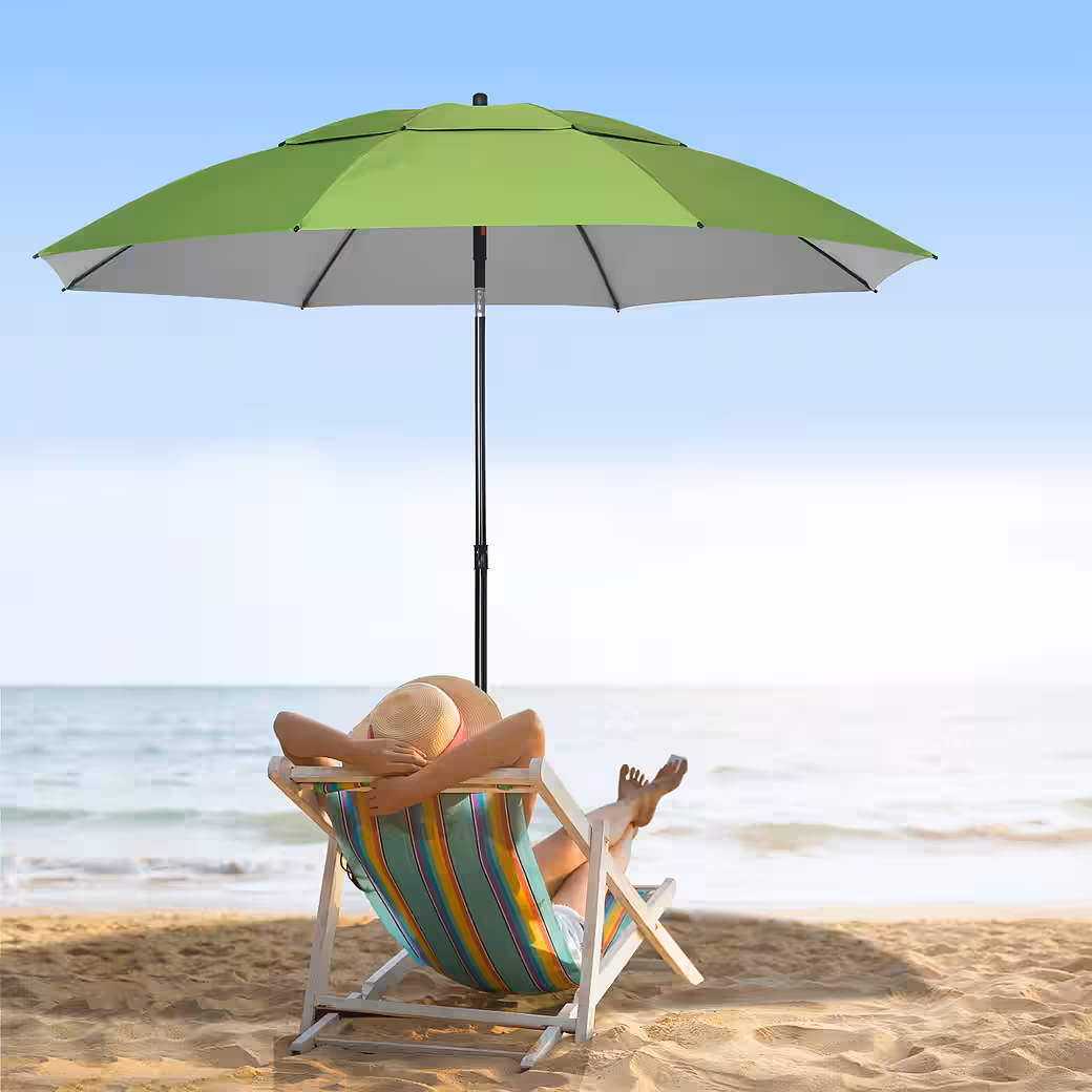 Parasol with ventilation openings, including protective cover, green