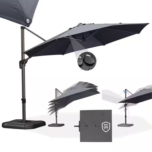 Round patio umbrella, aluminum balcony umbrella, large cantilever umbrella