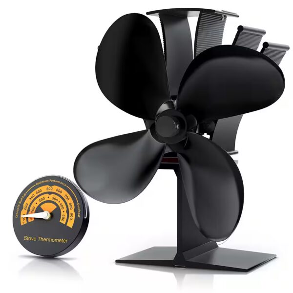 Fireplace fan, stove fan incl. thermometer for fireplaces, wood-burning stoves, wood stoves, ovens