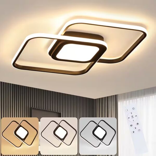 Dimmable LED Ceiling Light, Modern - 48W Bedroom Lamp with Remote Control Integrated LED, 3000-6500k, metal, for living room, children's room, kitchen, dining room