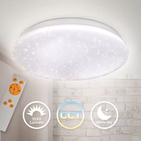 CCT LED ceiling light, dimmable, 17W, starry sky - BKL1321 Integrated LED, warm white, color temperature control, night light function, star decor, remote control