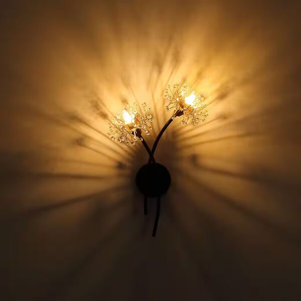 Wall light, Light bulbs not included, wall light, hallway lamp, crystal light, flower design, gold and black, 2-light G9