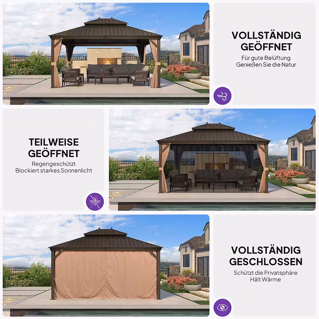 Outdoor pavilion: Aluminum garden pavilion with steel roof, hardtop and side panels - Image 11