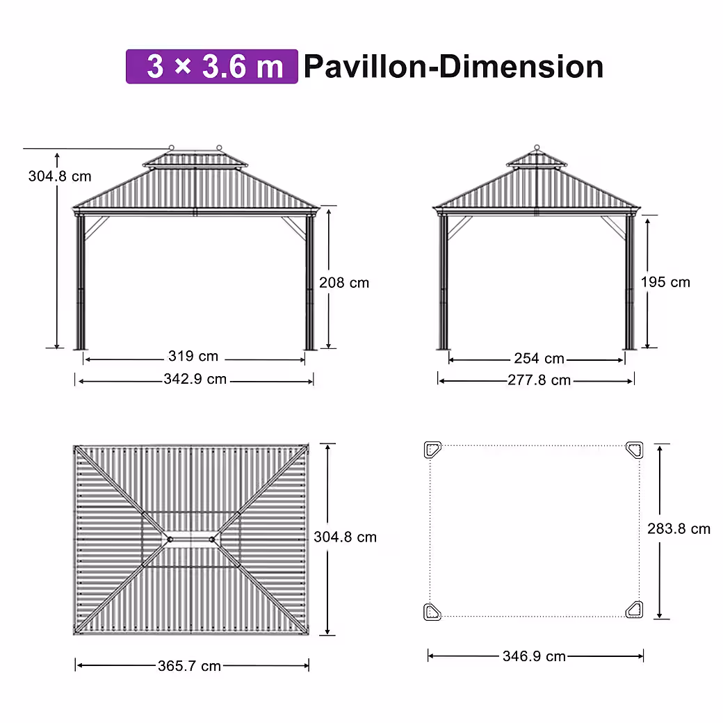 Outdoor pavilion: Aluminum garden pavilion with steel roof, hardtop and side panels - Image 12