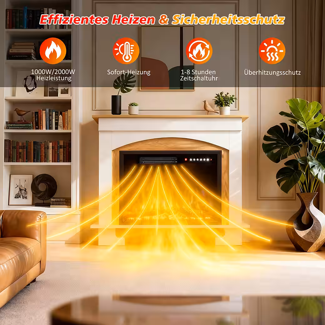 Electric fireplace with cabinet, 23" 1000W/2000W heater, 3D flame effect - Image 2